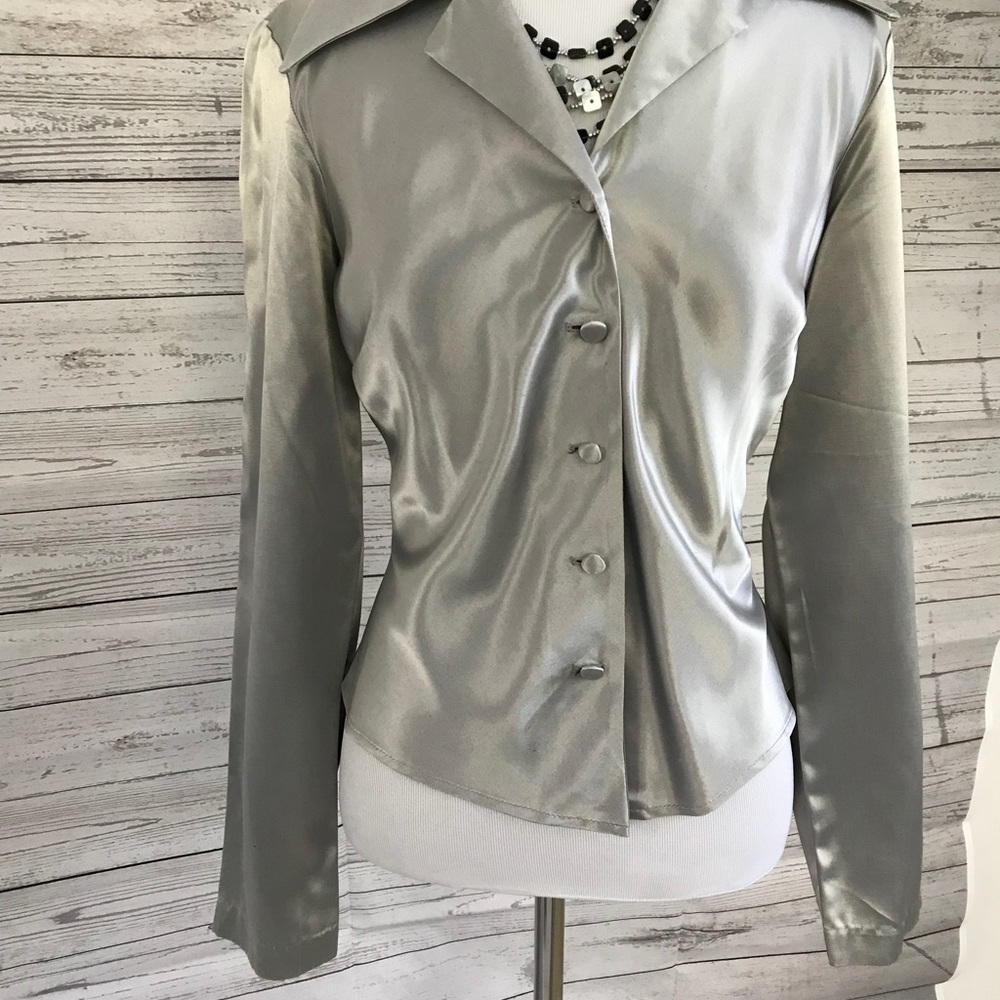 Silver, long sleeve dress up button shirt